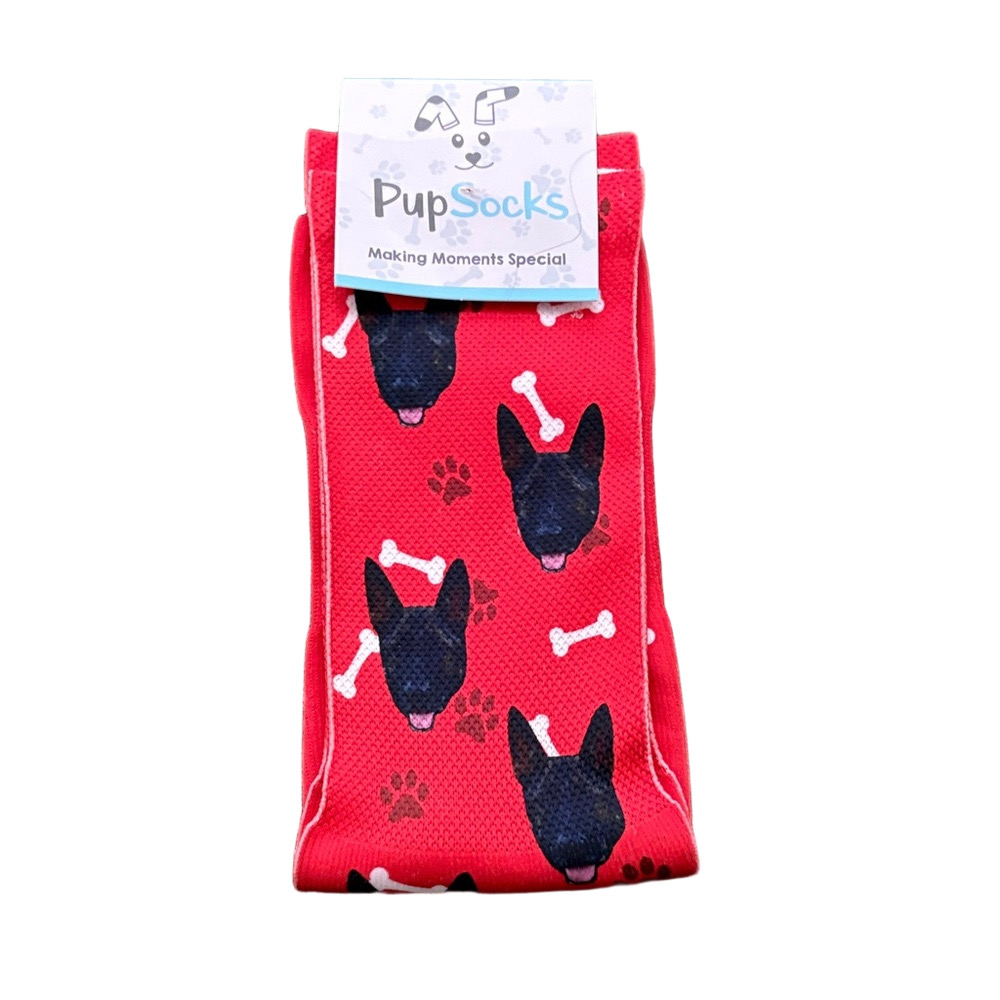Pup Socks Black German Shepherd Face Bones Paw prints Red 1 Pair NWT
